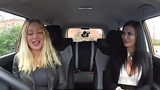 Fake Driving School lesbian sex with hot Australian babe and busty milf